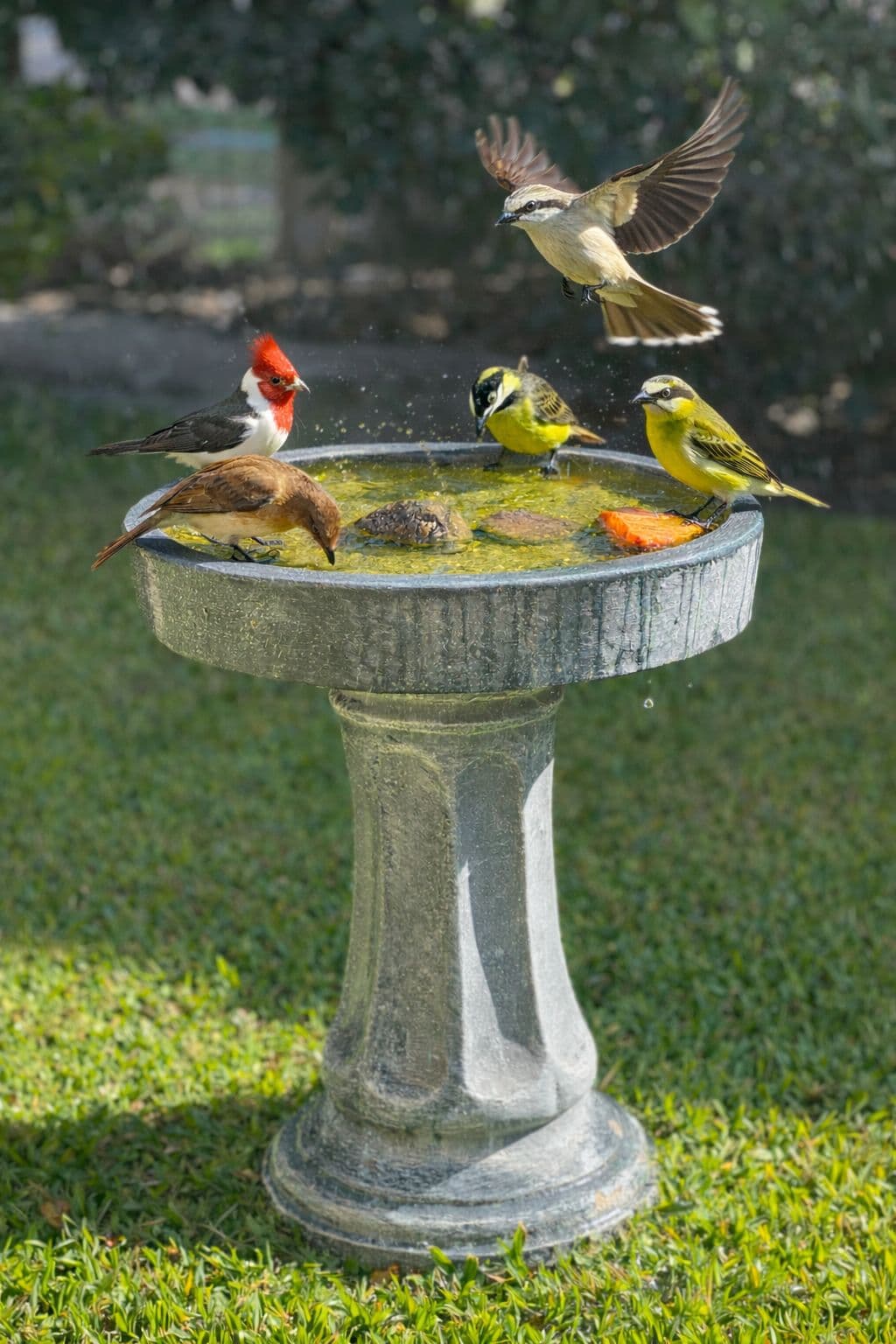 Bebedero con pájaros